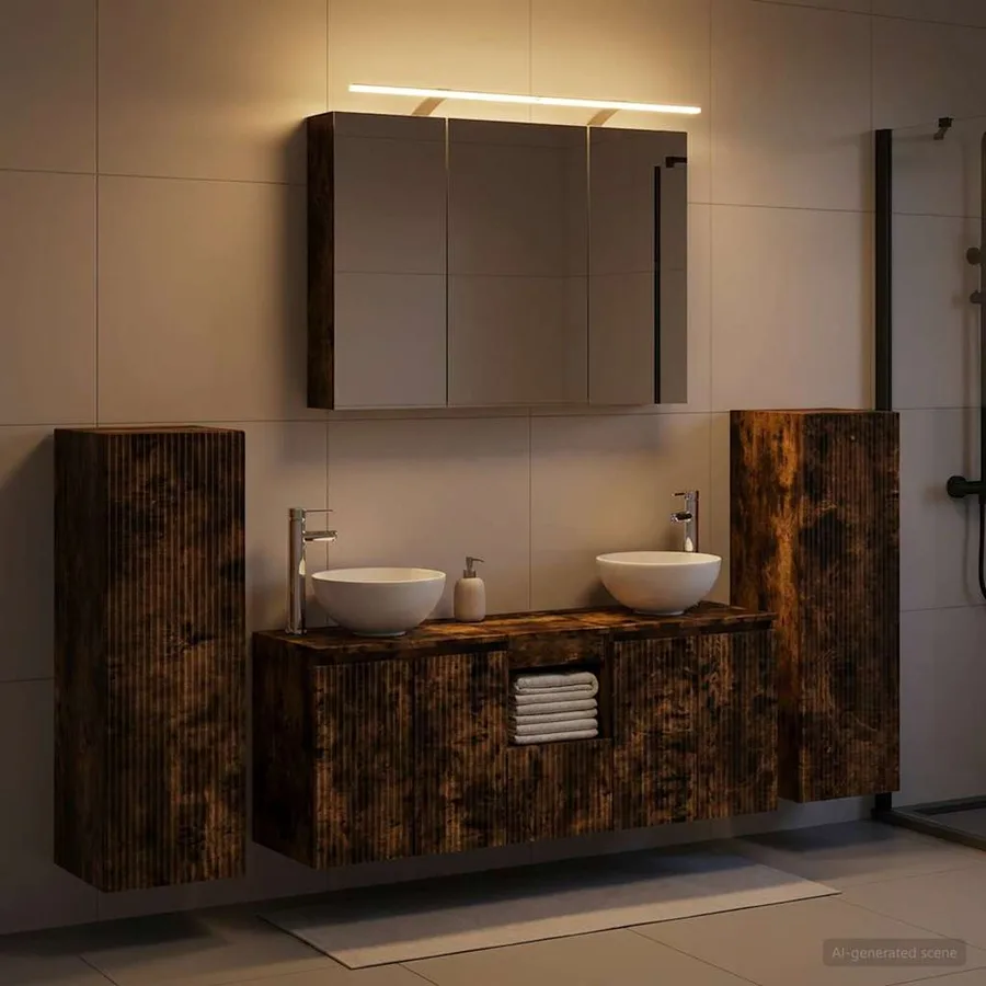 Ensemble de mobilier de salle de bain 6 pcs Chêne fumé - 4