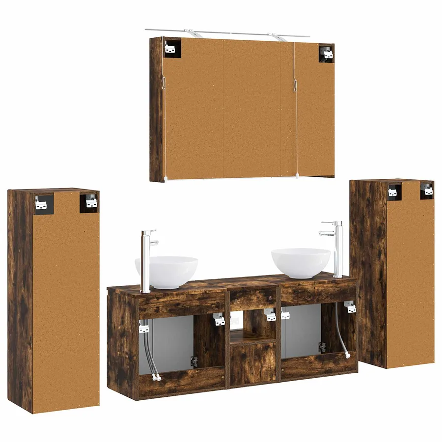 Ensemble de mobilier de salle de bain 6 pcs Chêne fumé - 9