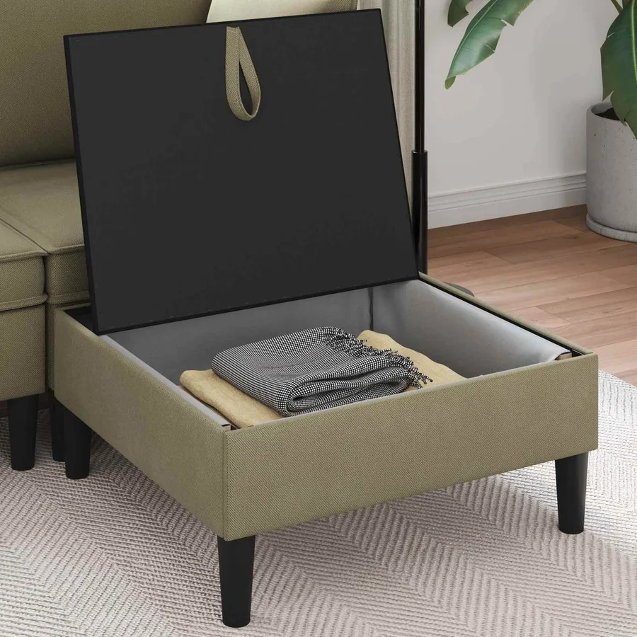 Pouf avec Rangement Kaki Velours - 3