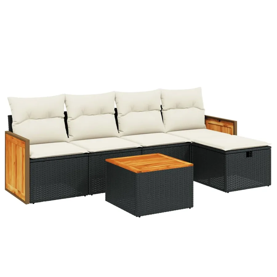 Salon de jardin 6 pcs avec coussins noir résine tressée - 2