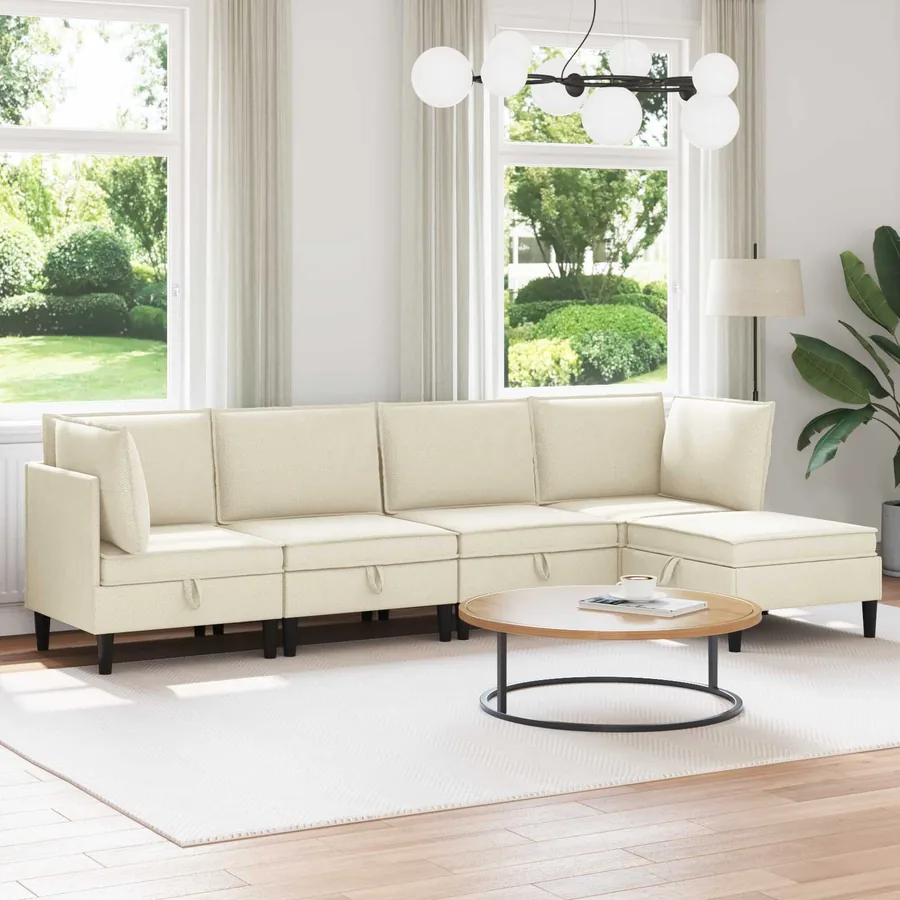 Ensemble de meubles pour le salon 5 pcs Crème Tissu