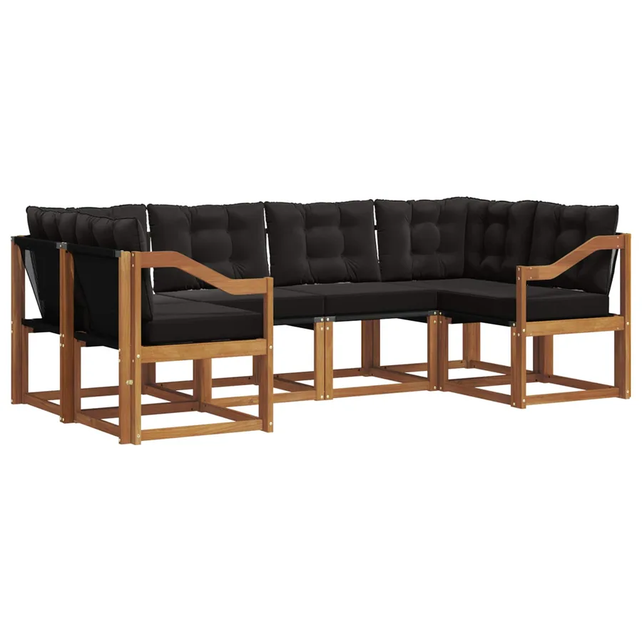 Ensemble de canapés d'extérieur 6 pcs Naturel et noir - 2
