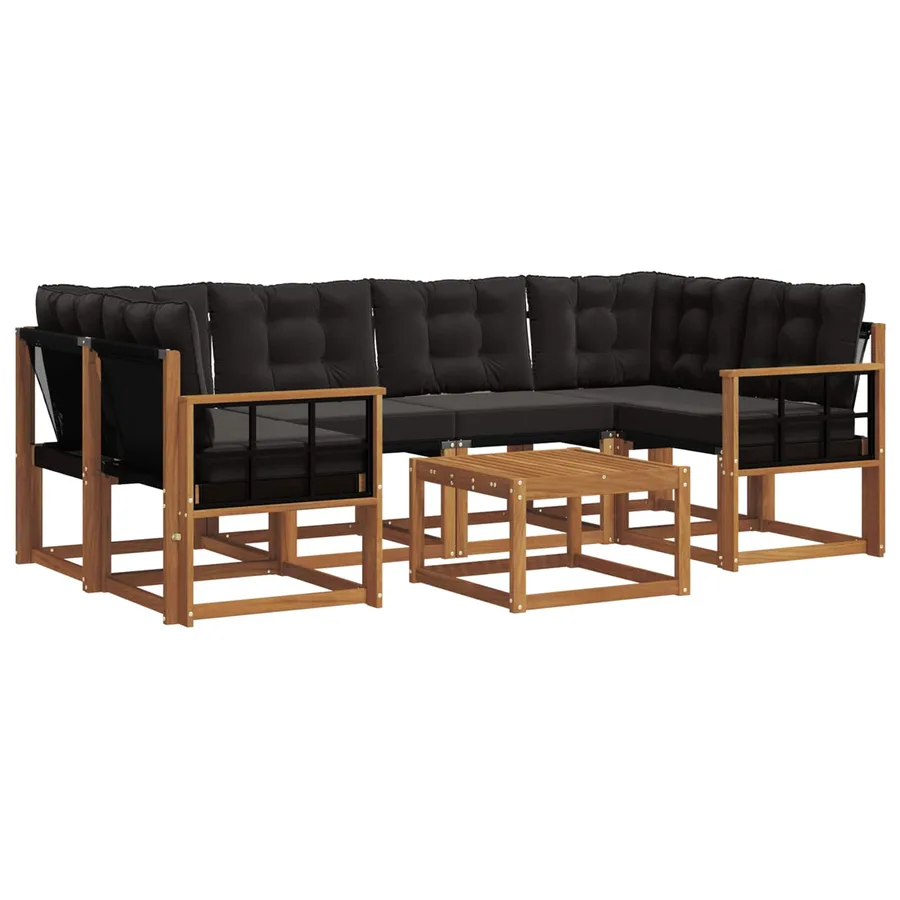 Ensemble de canapés d'extérieur 7 pcs Naturel et Noir - 2