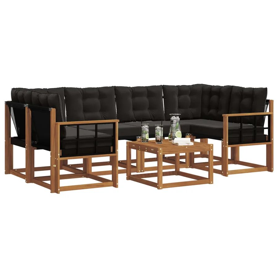Ensemble de canapés d'extérieur 7 pcs Naturel et Noir - 3