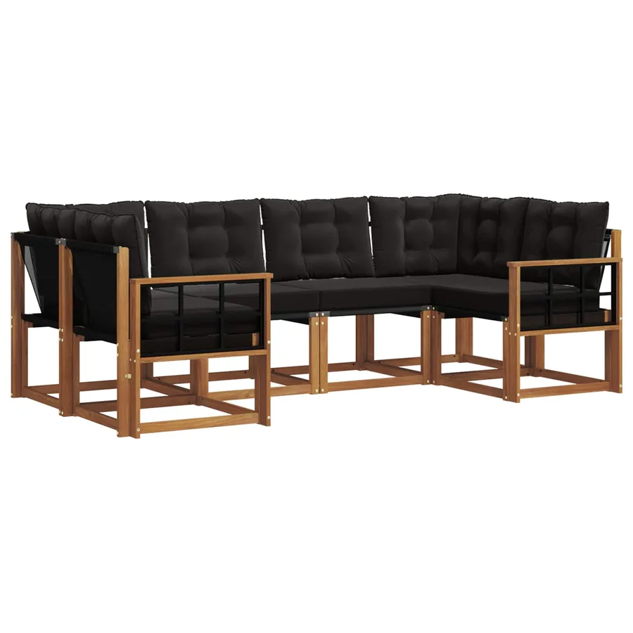 Ensemble de canapés d'extérieur 6 pcs Naturel et noir - 2