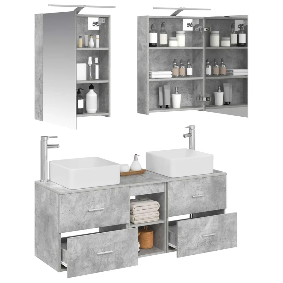 Ensemble de mobilier de salle de bain 5 pcs Gris béton - 3