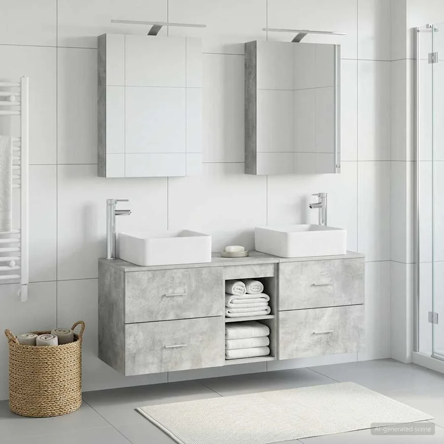 Ensemble de mobilier de salle de bain 5 pcs Gris béton - 4