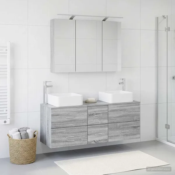 Ensemble de mobilier de salle de bain 4 pcs Sonoma gris