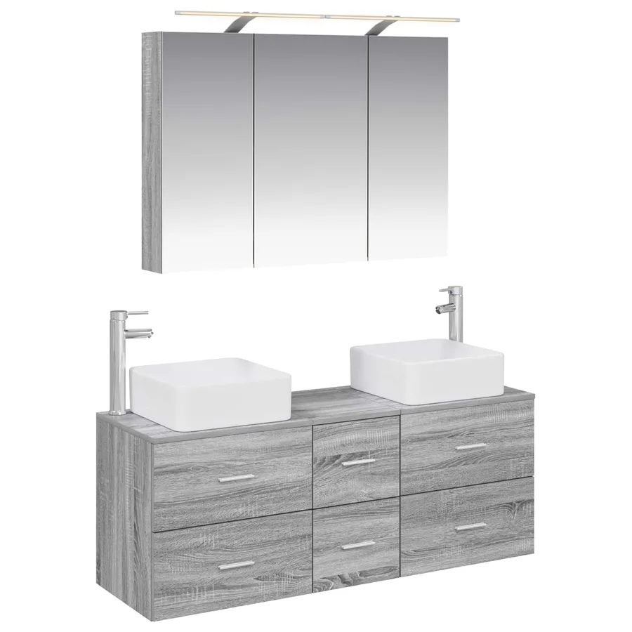Ensemble de mobilier de salle de bain 4 pcs Sonoma gris - 2