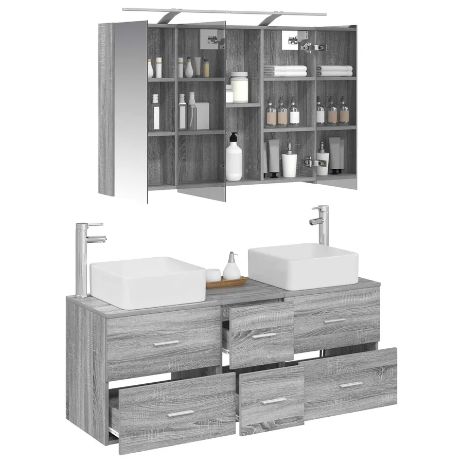 Ensemble de mobilier de salle de bain 4 pcs Sonoma gris - 3