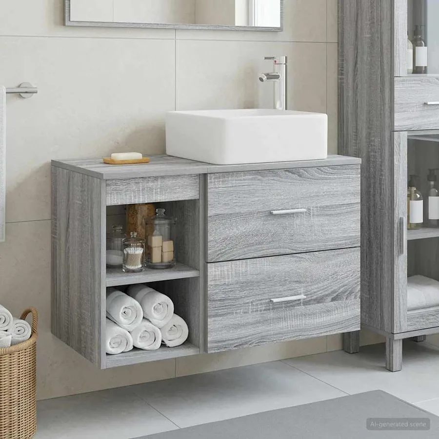 Ensemble de mobilier de salle de bain 2 pcs Sonoma gris