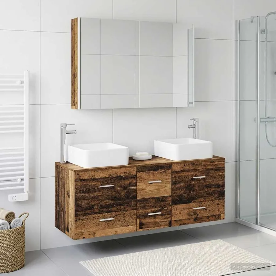 Ensemble de mobilier de salle de bain 4 pcs Bois ancien