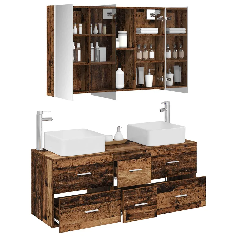 Ensemble de mobilier de salle de bain 4 pcs Bois ancien - 3