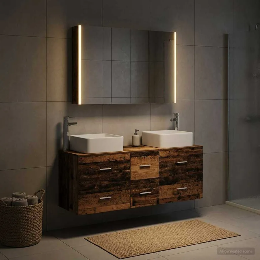 Ensemble de mobilier de salle de bain 4 pcs Bois ancien - 4