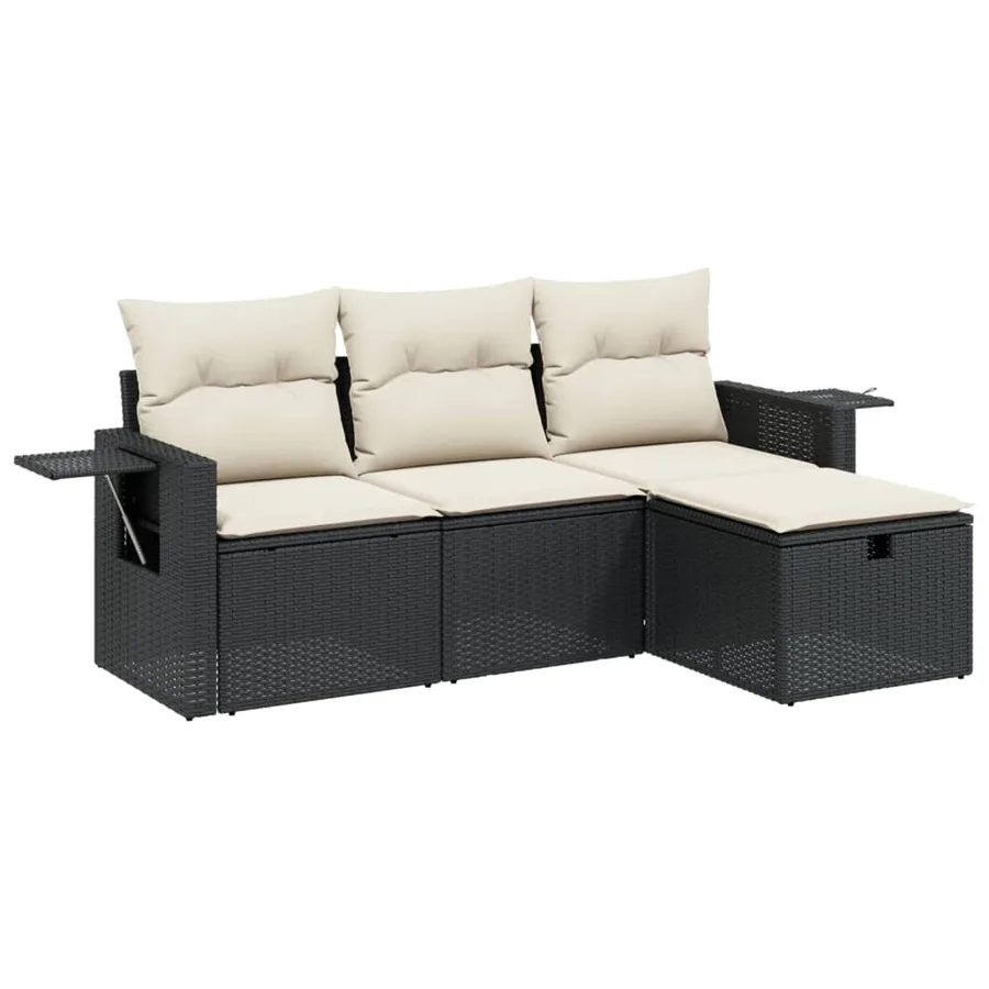 Salon de jardin 4 pcs avec coussins noir résine tressée - 2