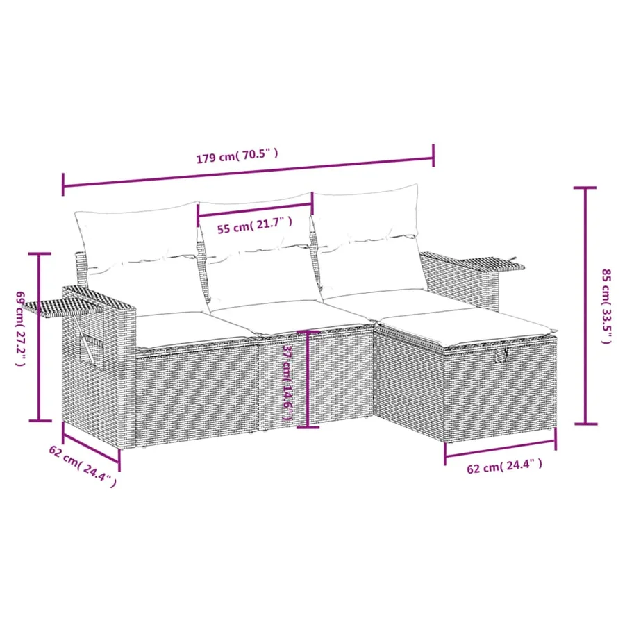 Salon de jardin 4 pcs avec coussins noir résine tressée - 4
