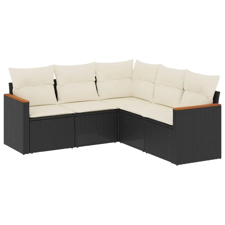 Salon de jardin 5 pcs avec coussins noir résine tressée - 2