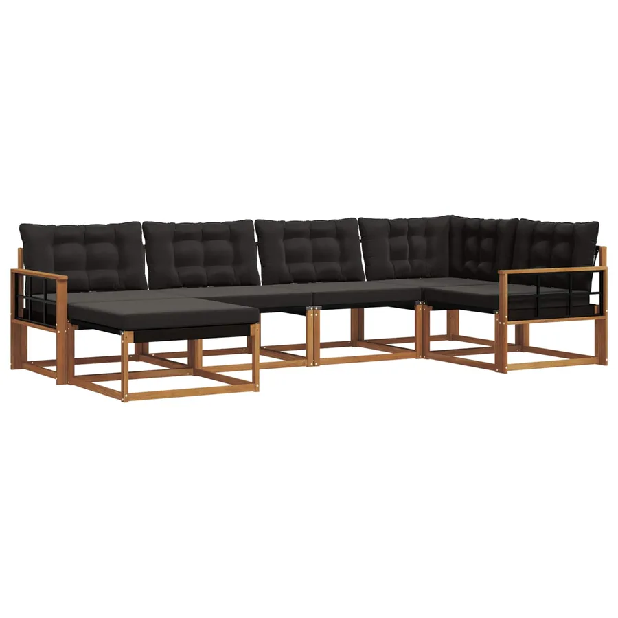 Ensemble de canapés d'extérieur 6 pcs Naturel et Noir - 2