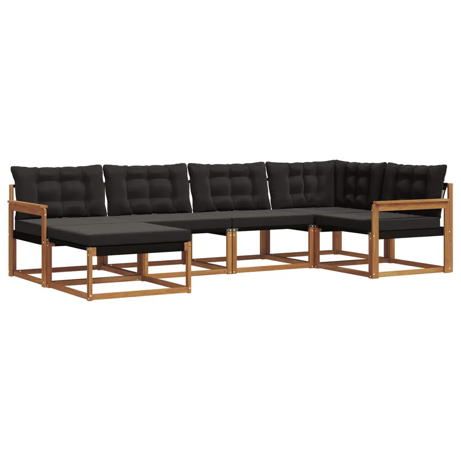 Ensemble de canapés d'extérieur 6 pcs Naturel et Noir - 2