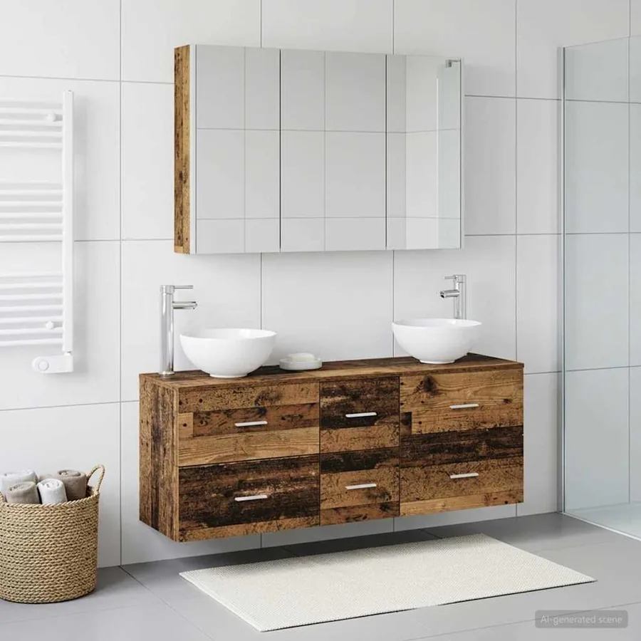 Ensemble de mobilier de salle de bain 4 pcs Bois ancien