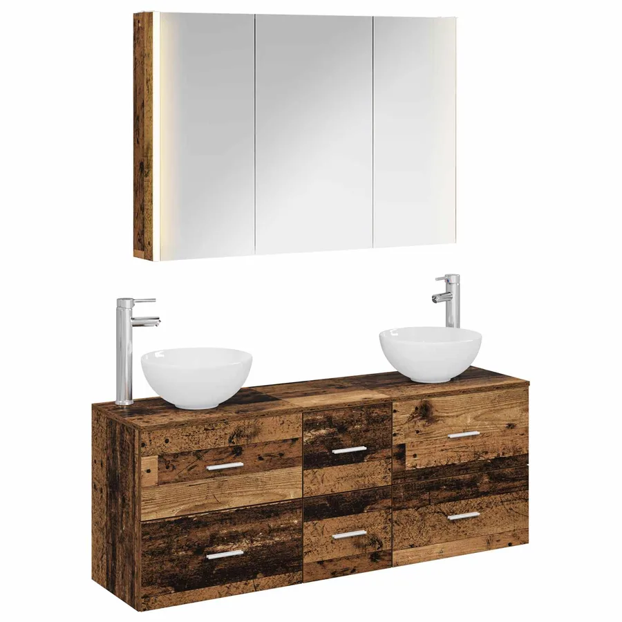 Ensemble de mobilier de salle de bain 4 pcs Bois ancien - 2
