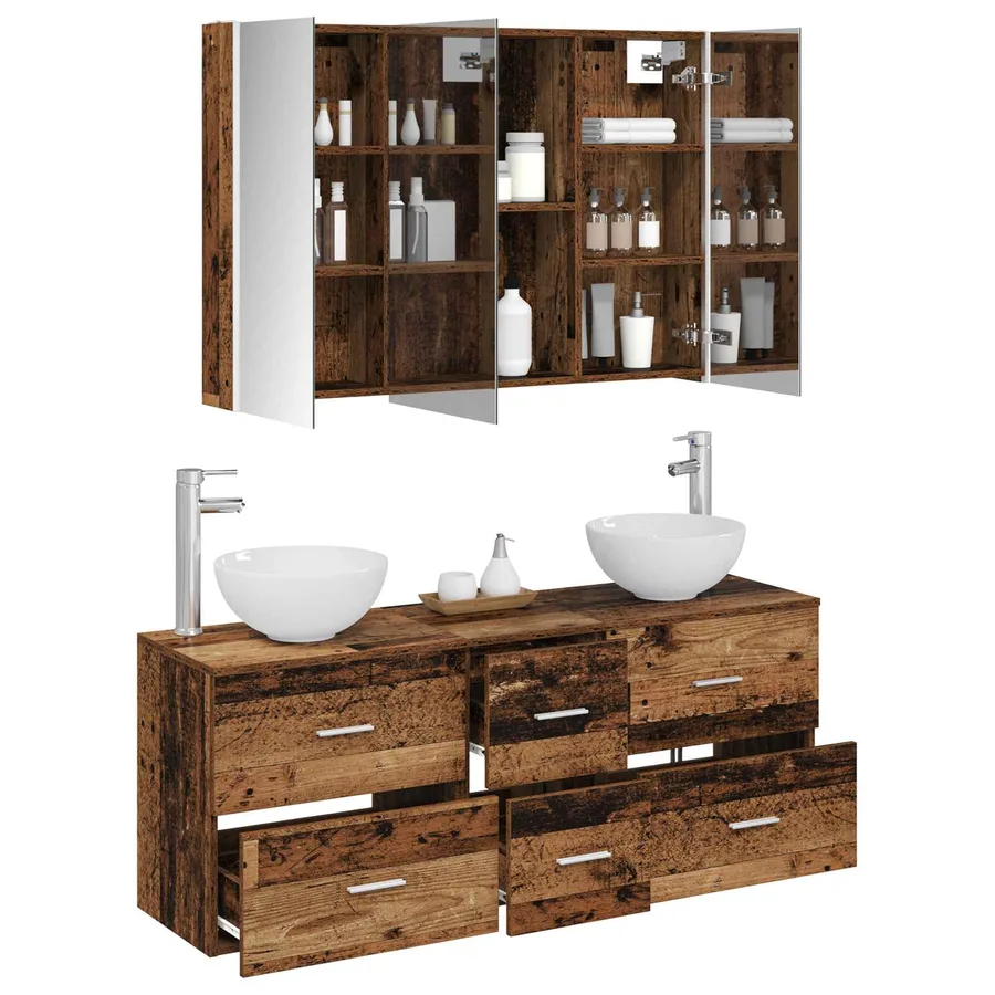 Ensemble de mobilier de salle de bain 4 pcs Bois ancien - 3