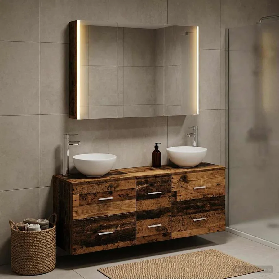 Ensemble de mobilier de salle de bain 4 pcs Bois ancien - 4