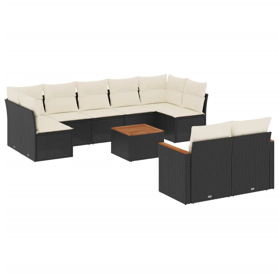 Salon de jardin 10 pcs avec coussins noir résine tressée - 2