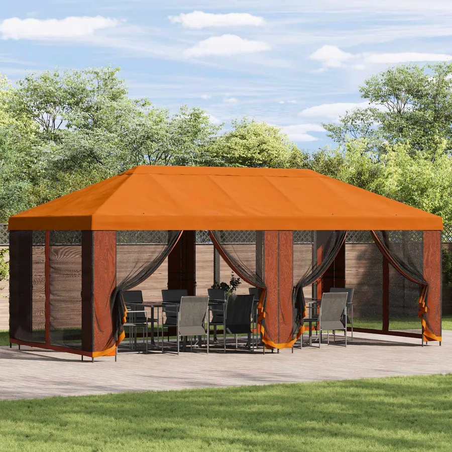 Gazebo avec murs latéraux 6 x 3 m Orange Polyester et Acier 190