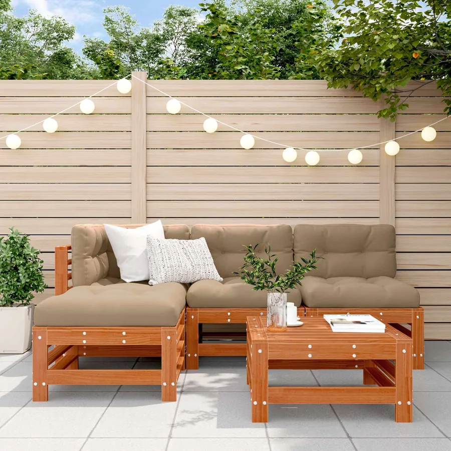 Ensemble de salon de jardin 5 pcs Brun cire Bois de pin massif