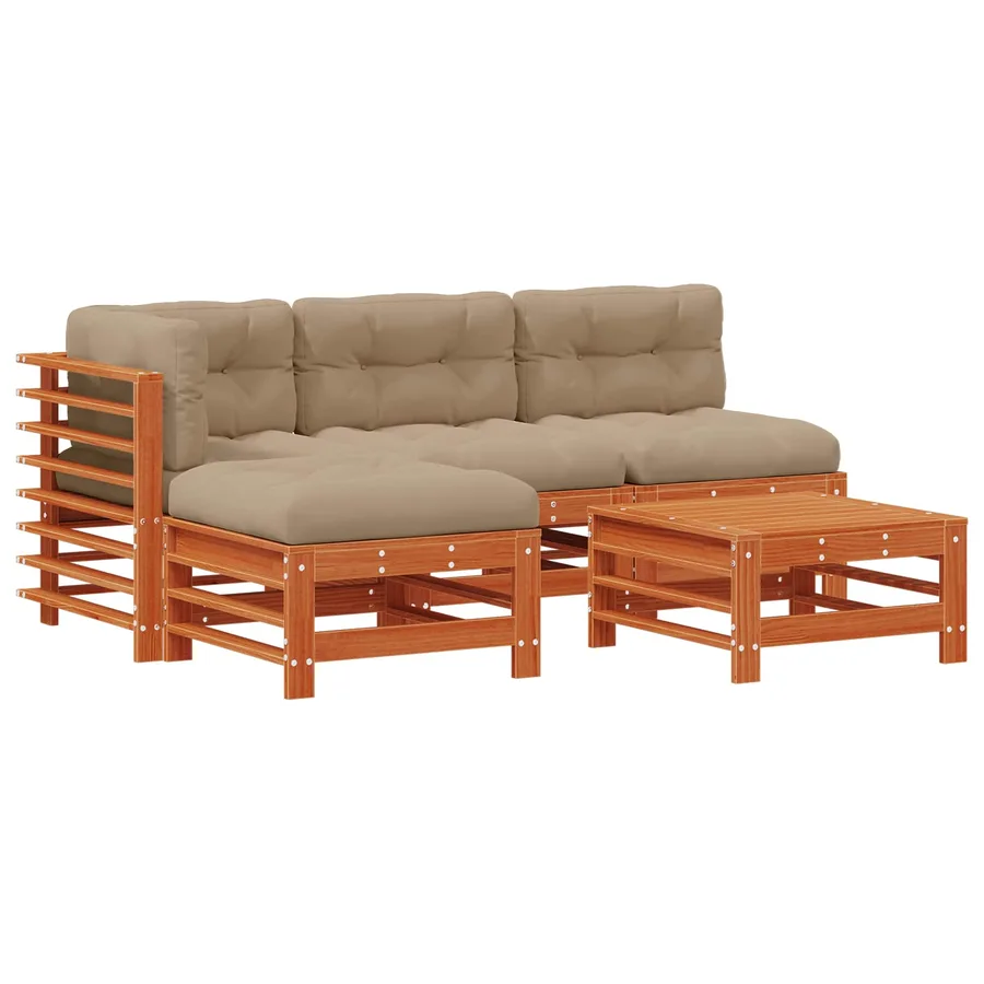 Ensemble de salon de jardin 5 pcs Brun cire Bois de pin massif - 2