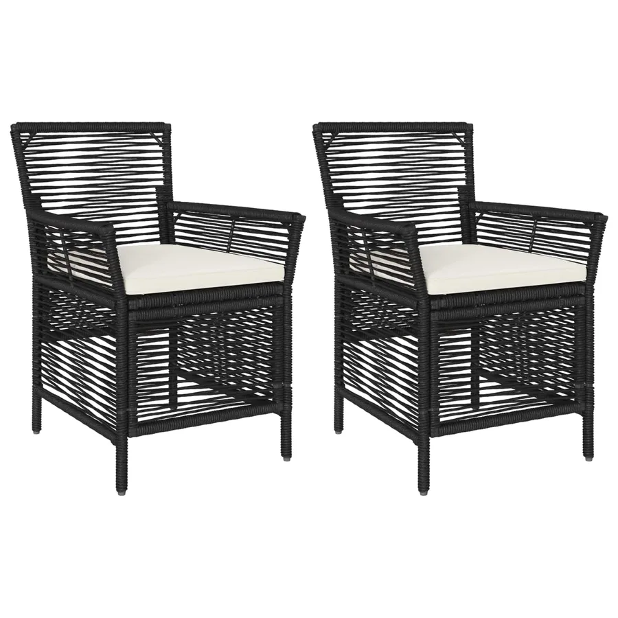 Chaise d'Extérieur avec coussin 2 pcs Noir et Crème polyrotin - 2