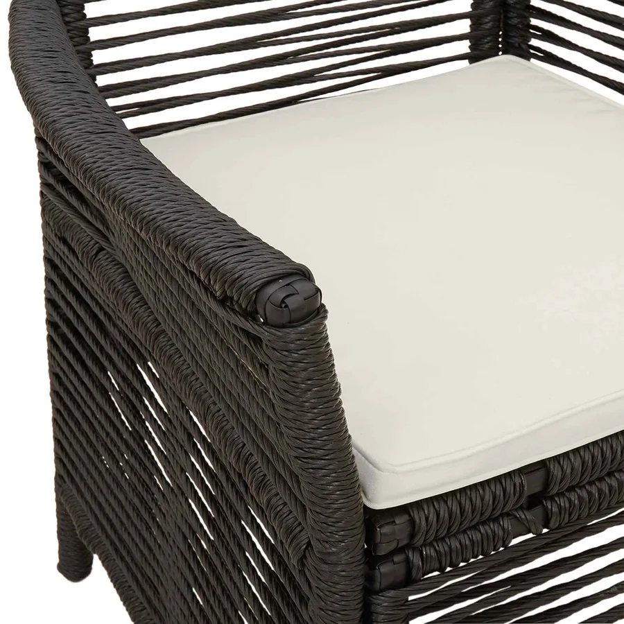 Chaise d'Extérieur avec coussin 2 pcs Noir et Crème polyrotin - 9
