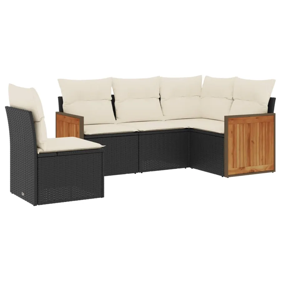 Salon de jardin 5 pcs avec coussins noir résine tressée - 2