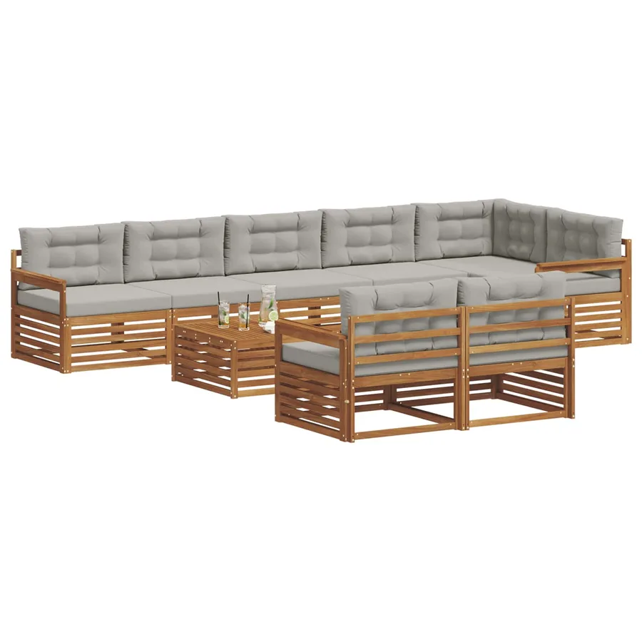 Ensemble de canapés d'extérieur 9 pcs Gris Naturel et Clair - 3