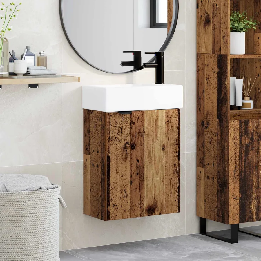 Meuble de salle de bain avec robinet Bois ancien