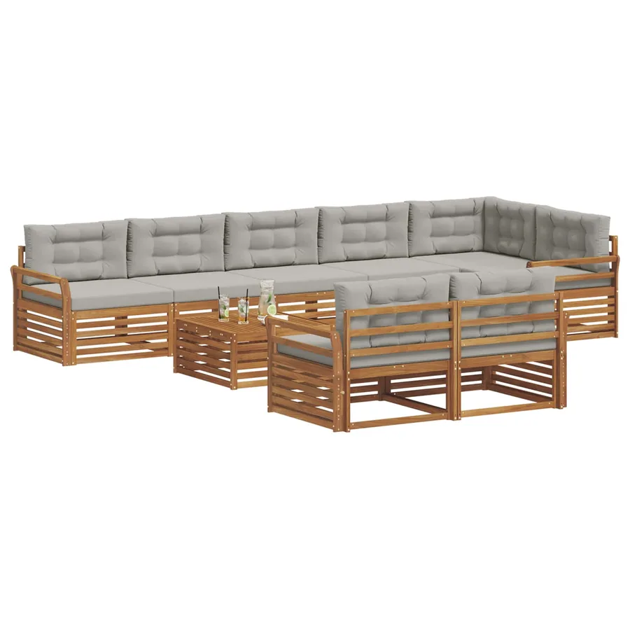 Ensemble de canapés d'extérieur 9 pcs Gris Naturel et Clair - 3