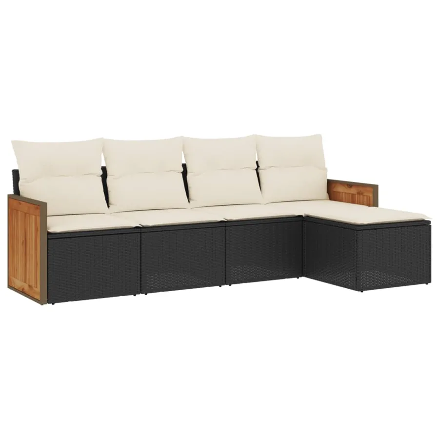 Salon de jardin 5 pcs avec coussins noir résine tressée - 2