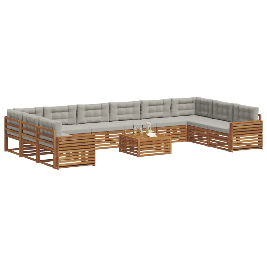 Ensembles de canapés avec coussin 11 pcs Gris Naturel et Clair - 3