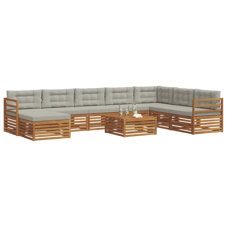 Ensemble de canapés d'extérieur 9 pcs Gris Naturel et Clair - 3