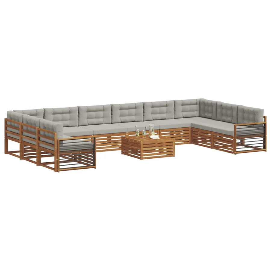 Ensembles de canapés avec coussin 11 pcs Gris Naturel et Clair - 3