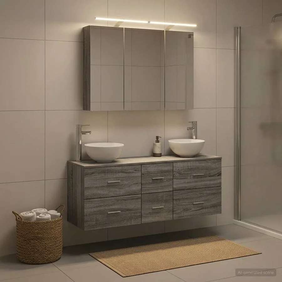 Ensemble de mobilier de salle de bain 4 pcs Sonoma gris