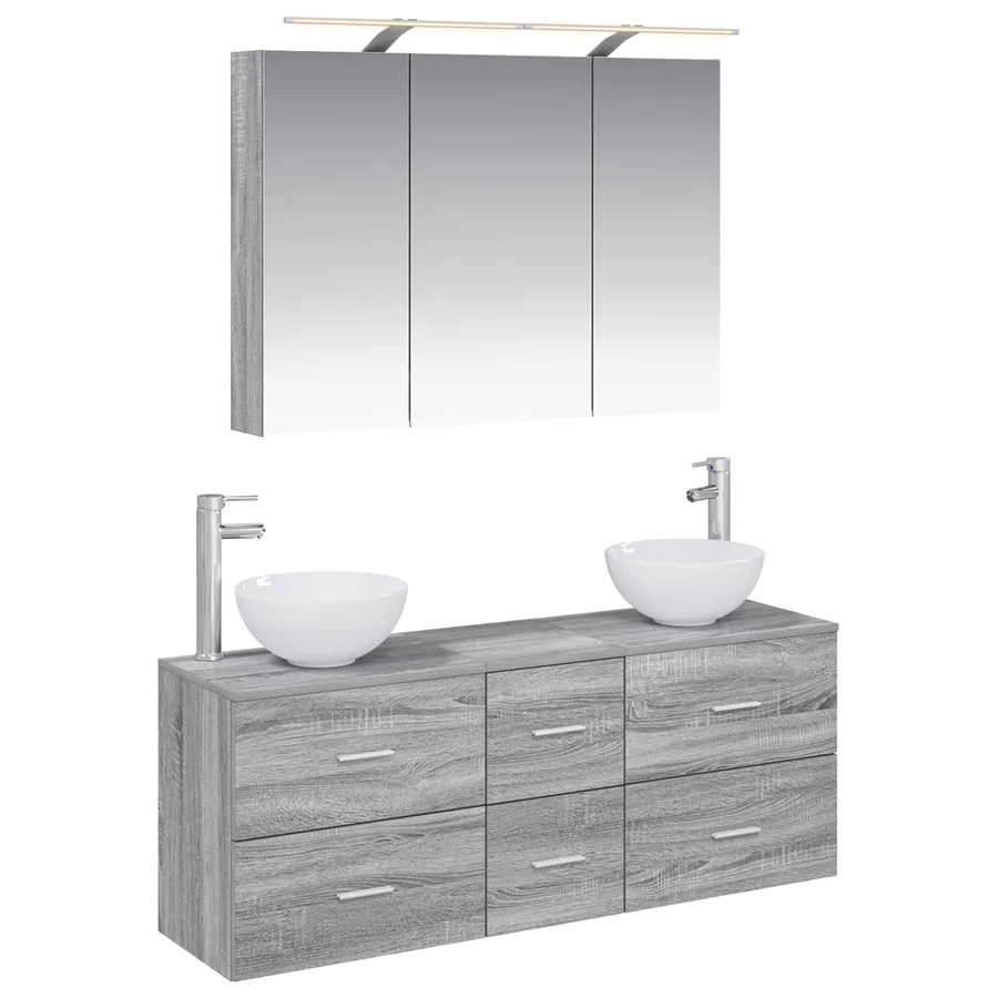 Ensemble de mobilier de salle de bain 4 pcs Sonoma gris - 2