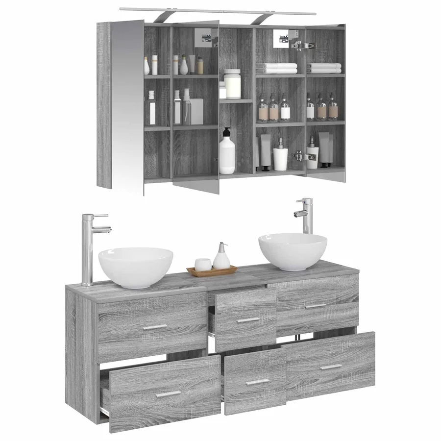 Ensemble de mobilier de salle de bain 4 pcs Sonoma gris - 3