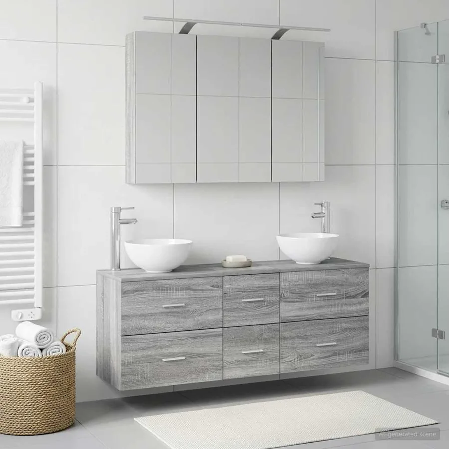 Ensemble de mobilier de salle de bain 4 pcs Sonoma gris - 4