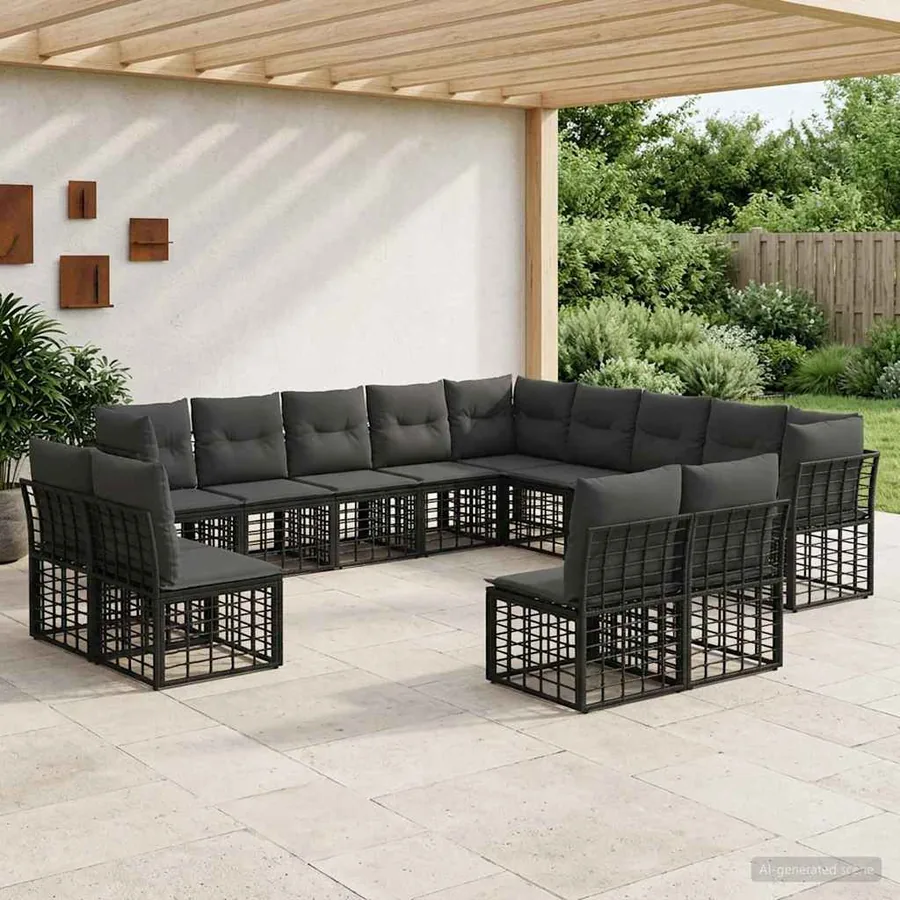 Ensemble de canapés d'extérieur Noir et Gris foncé Polyester