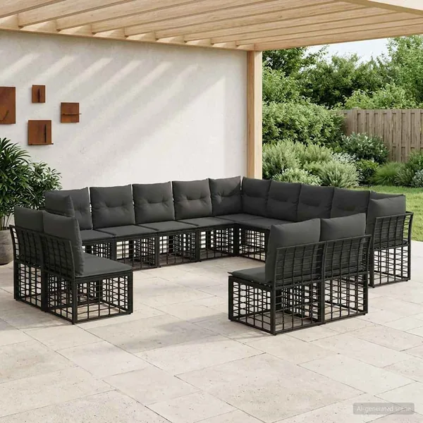 Ensemble de canapés d'extérieur Noir et Gris foncé Polyester