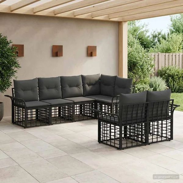 Ensemble de canapés d'extérieur 7 pcs Noir et Gris foncé
