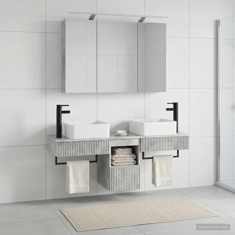 Ensemble d'armoire de salle de bain 4 pcs Gris béton