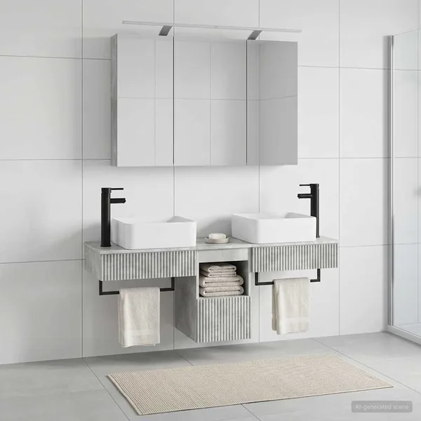 Ensemble d'armoire de salle de bain 4 pcs Gris béton